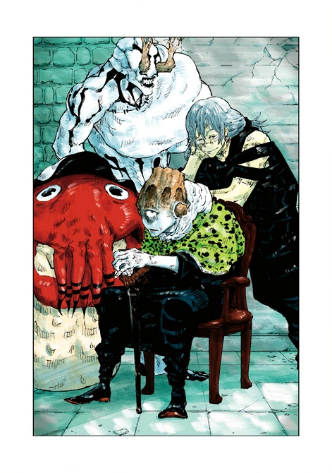 Manga art of multiple various cursed spirits