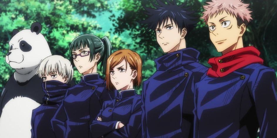 Anime picture of Jujutsu High students standing in a line