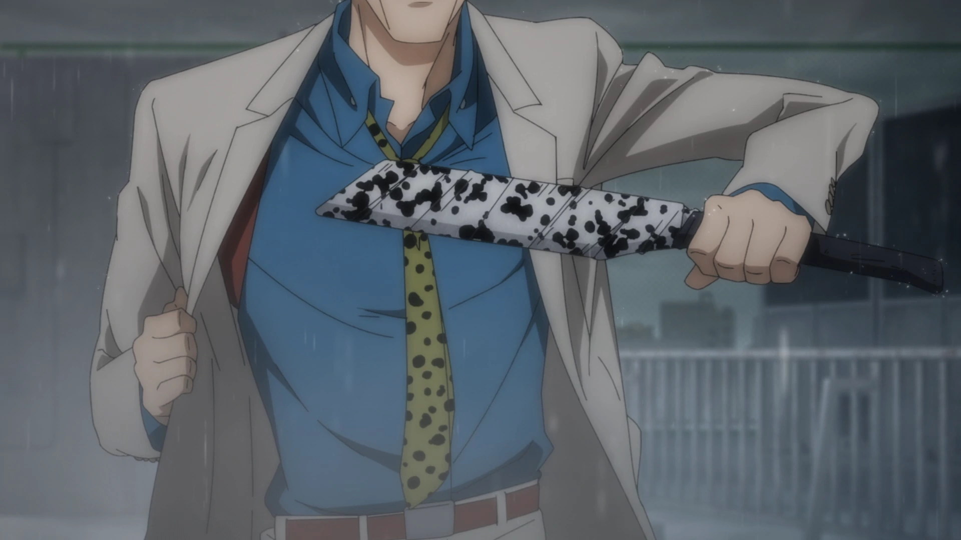 Nanami holding his wrapped, blunt sword cursed tool