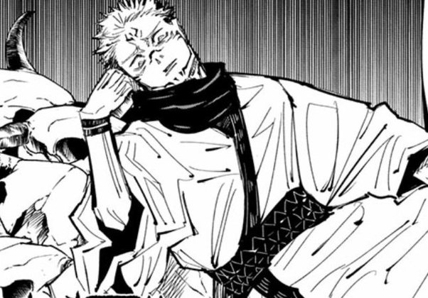 Manga panel of Sakuna sitting in throne